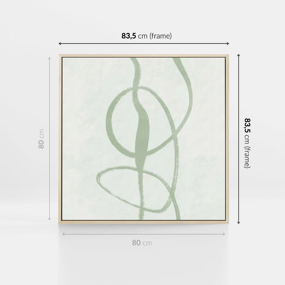 Obraz w ramie 80x80 - Zieleń Wewnętrznej Harmonii - zielona abstrakcja, zgaszona zieleń - rama drewno