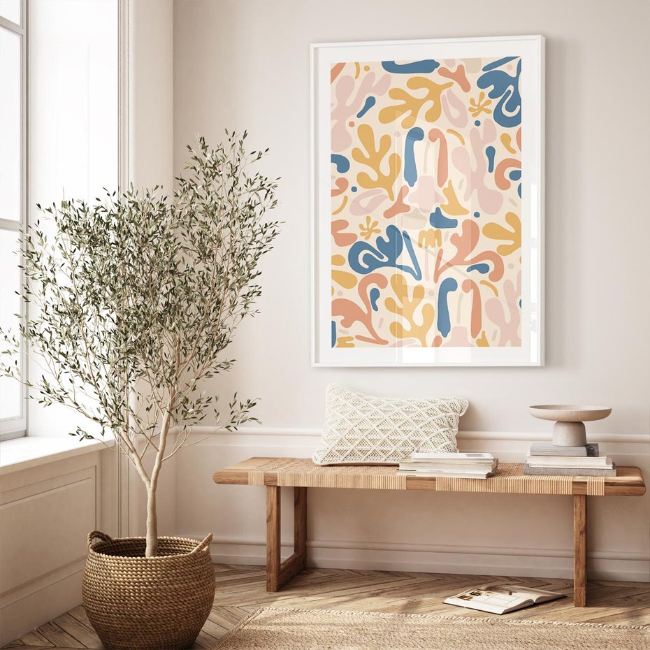 Plakat bez ramy 40x50 - Symfonia Radosnych Barw - abstrakcyjne pastelowe formy, nowoczesna grafika w stylu boho