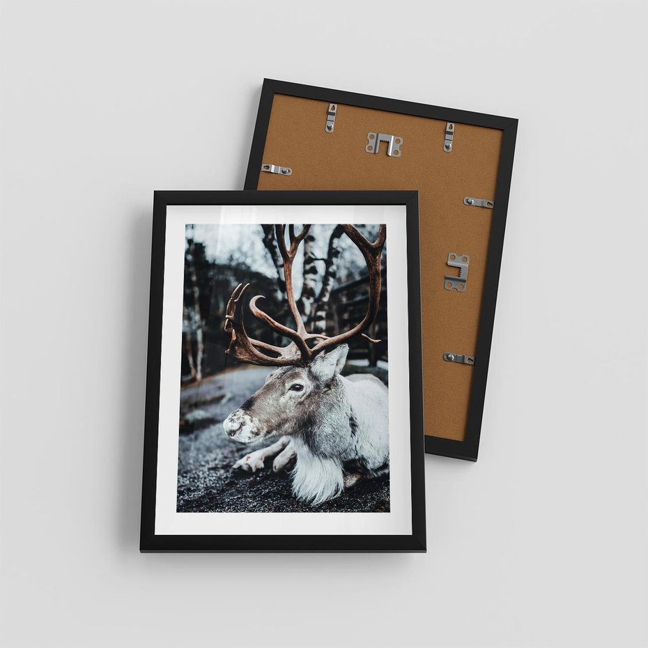Plakat w ramie 30x40 - W Zimowej Krainie - renifer, zima - rama czarna