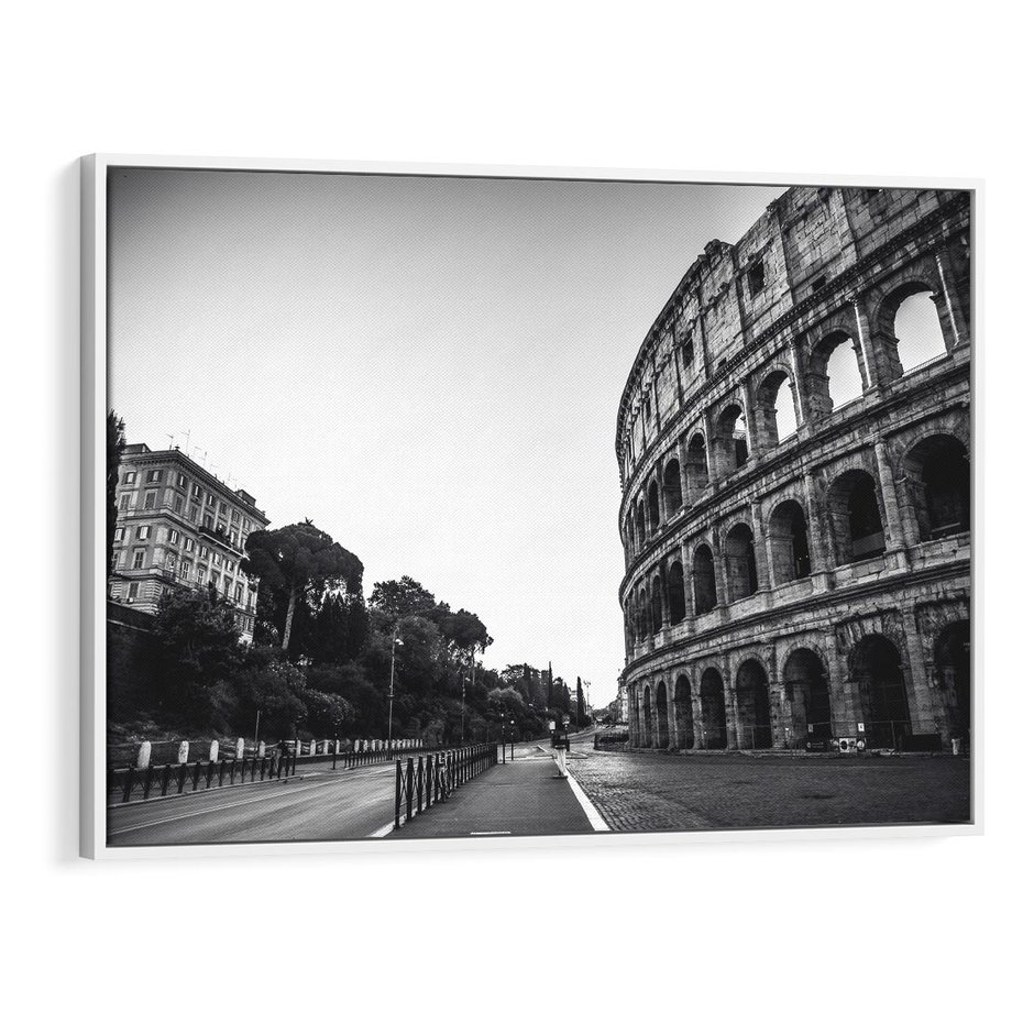 Obraz w ramie 120x80 - Echa Historii - czarno biała fotografia, koloseum - rama biała