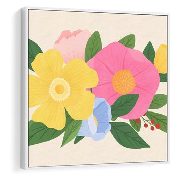 Obraz w ramie 50x50 - Kwiatowy Uśmiech - kwiaty, akwarela - rama biała