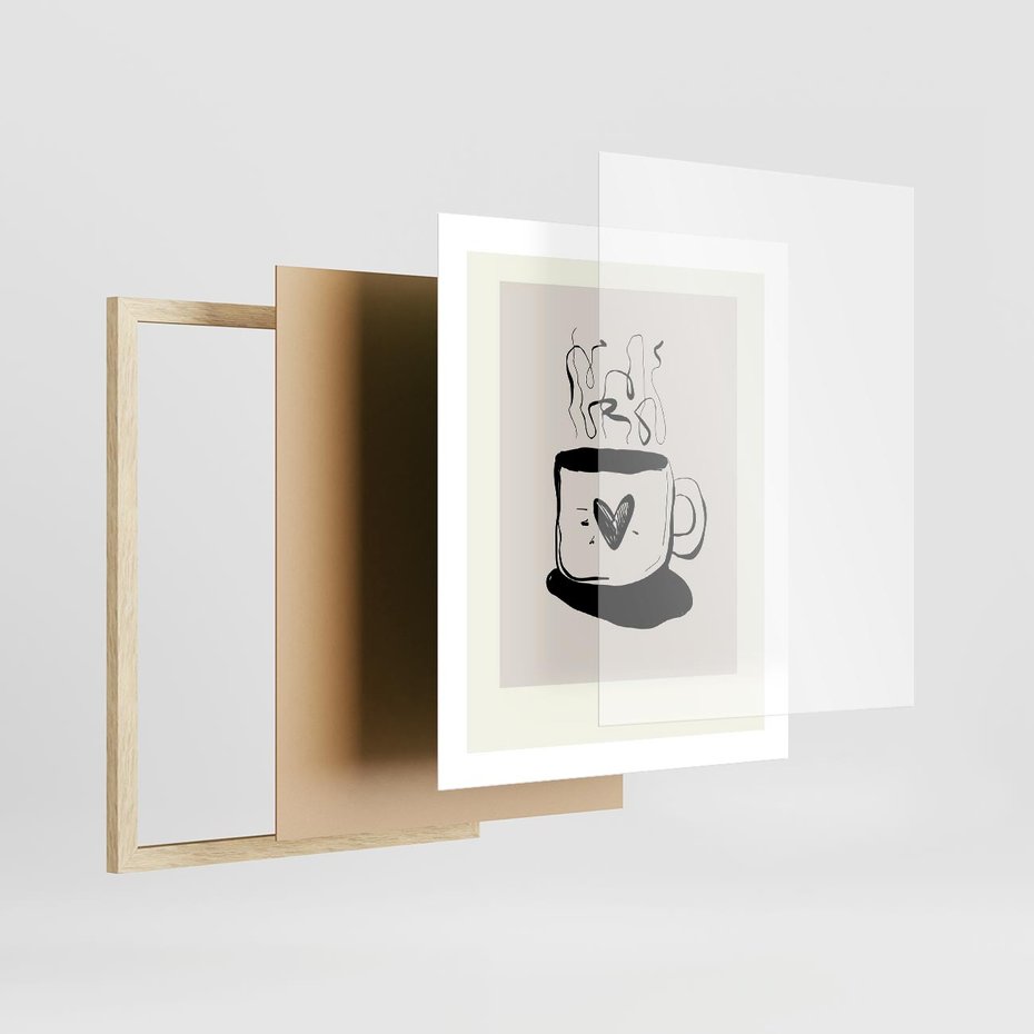 Plakat w ramie 40x50 - Grafika Kubka w Czerni i Bieli - kubek, grafika - rama drewno