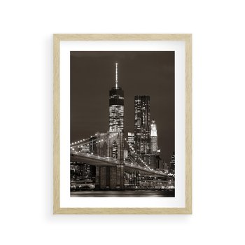 Plakat w ramie 50x70 - Magia miasta nocą - miasto, noc - rama drewno