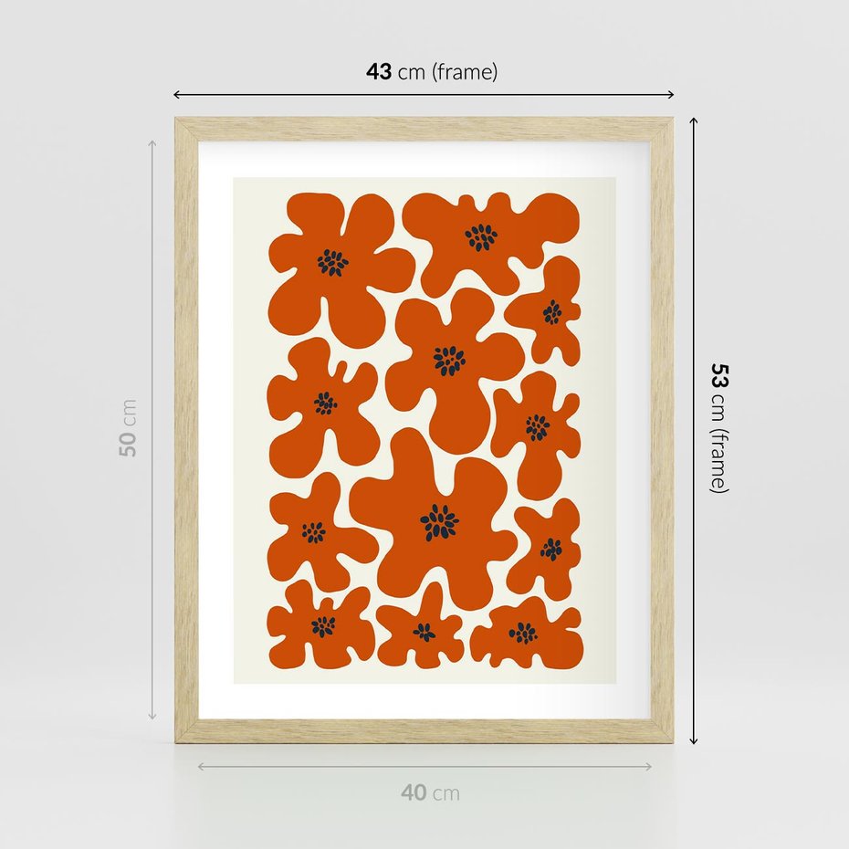 Plakat w ramie 40x50 - Wibracje Przestrzeni - abstrakcyjne czerwone kwiaty, kompozycja - rama drewno