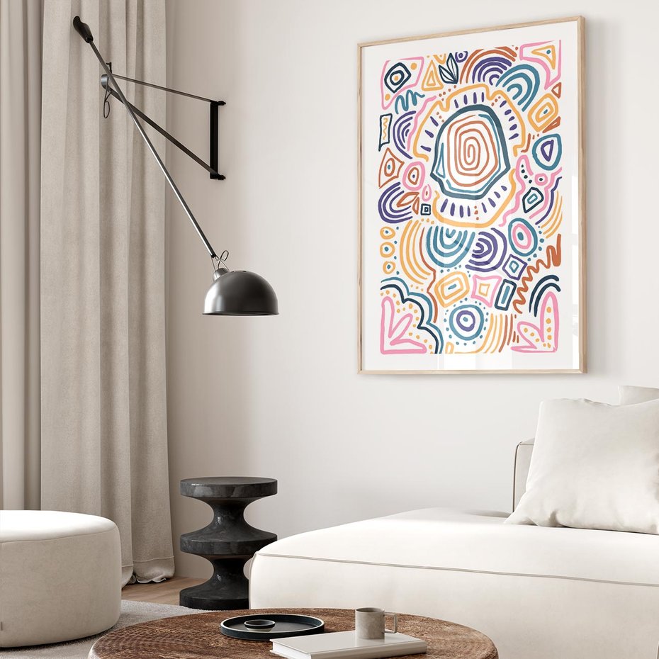 Plakat w ramie 30x40 - Eksploracja Etnicznych Granic - kolorowe etniczne wzory, tęczowe żywe kolory - rama drewno