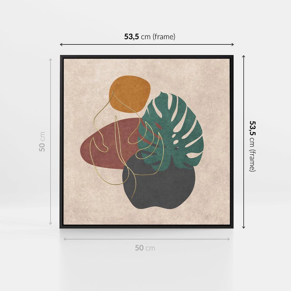 Obraz w ramie 50x50 - Akwarelowa Magia Liści - grafika, styl mid century - rama czarna