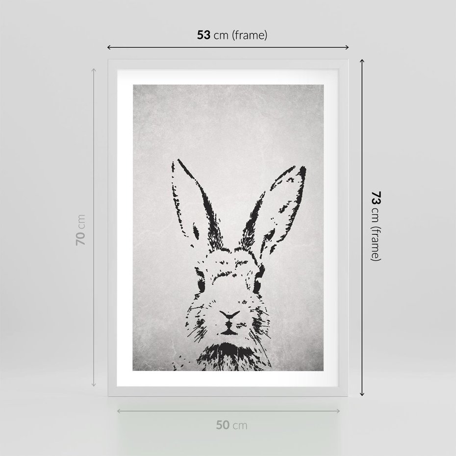 Plakat w ramie 50x70 - Szkicowany królik w grafice - szkic, królik - rama biała