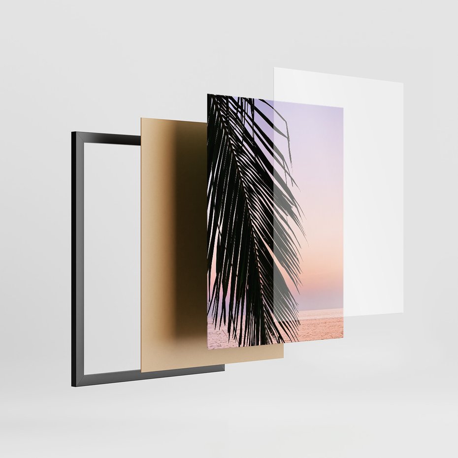 Zestaw obrazy w ramie 30x40 galeria - Tropikalne, palmy, zachód, słońca - rama czarna