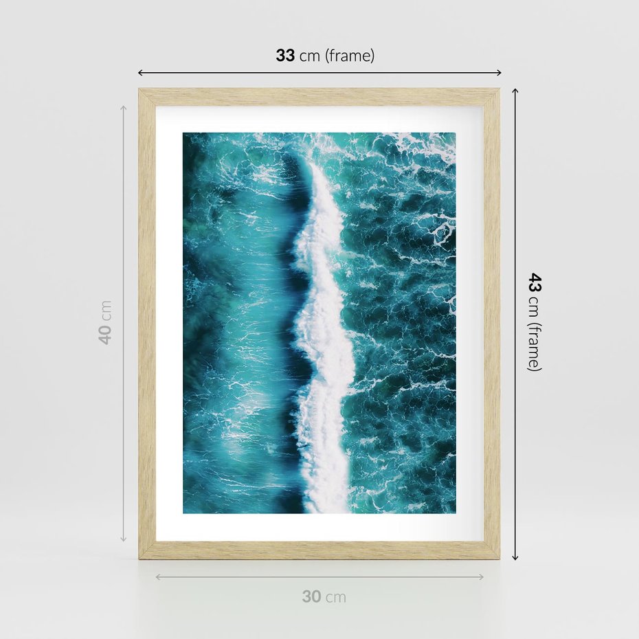 Plakat w ramie 30x40 - Błękitna Siła Oceanu - fale, ocean - rama drewno