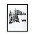 Plakat w ramie 50x70 - Zimowy Urok - śnieg, domek w górach - rama czarna