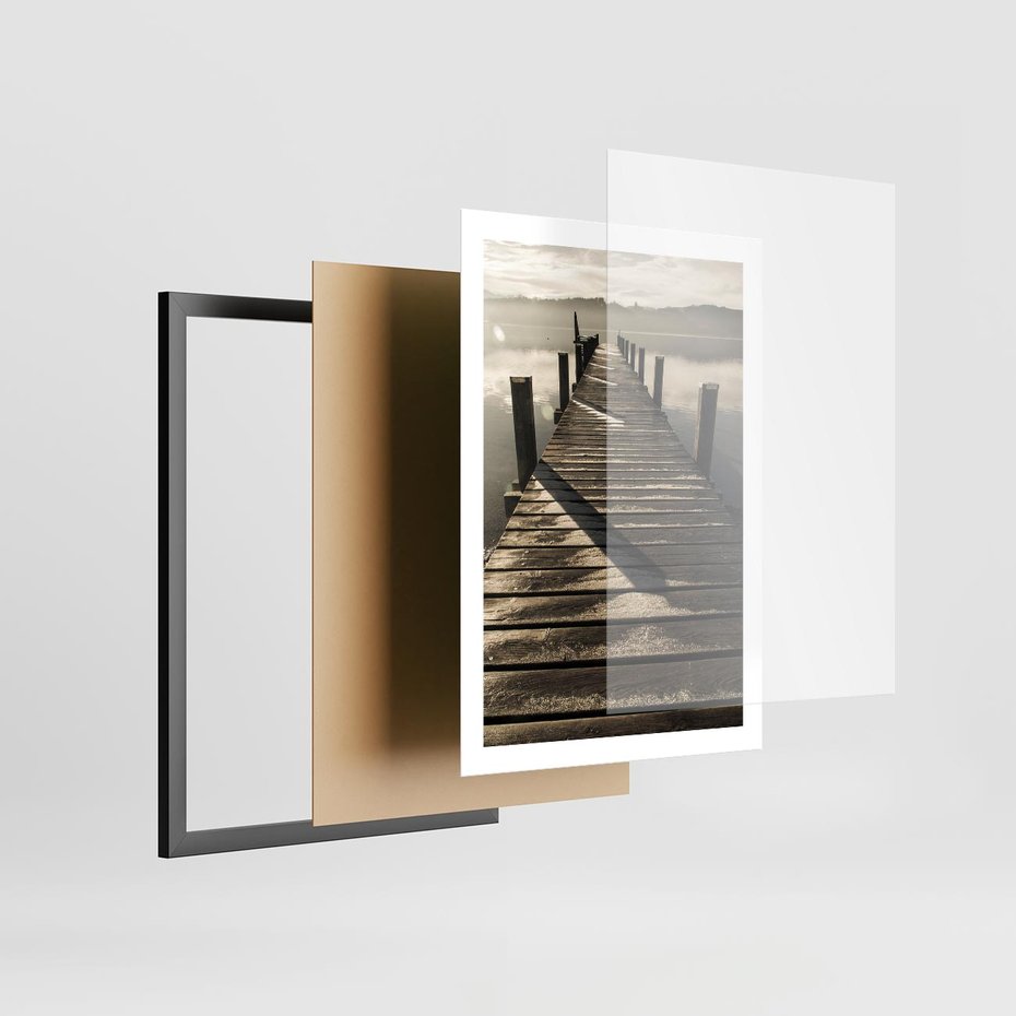Plakat w ramie 50x70 - Pomost nad jeziorem - pomost, jezioro - rama czarna