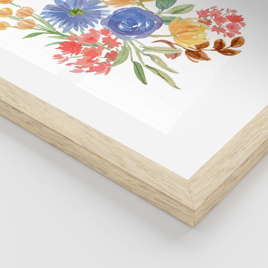 Plakat w ramie 50x70 - Kwiatowe Światło - akwarelowe kwiaty, bukiet - rama drewno