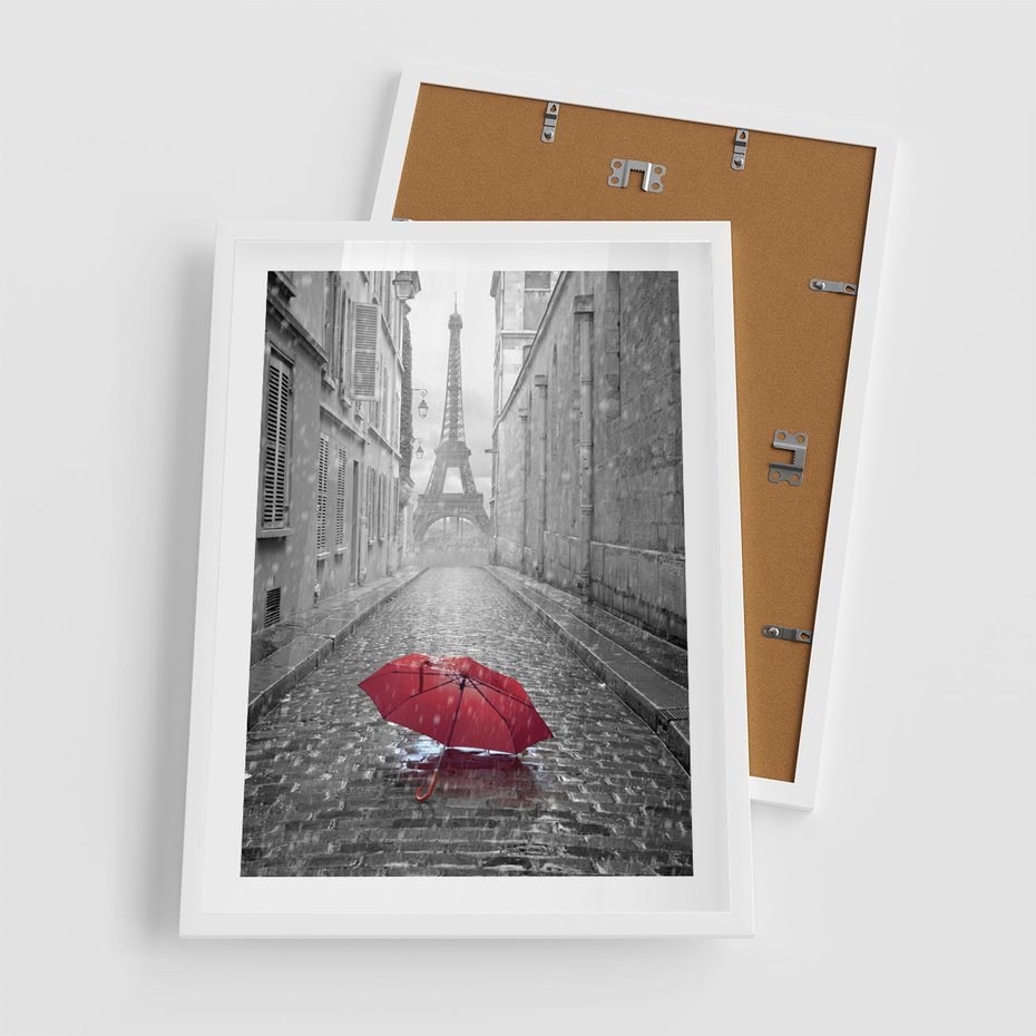 Plakat w ramie 50x70 - Kolorowy parasol w Paryżu - Paryż, parasol - rama biała