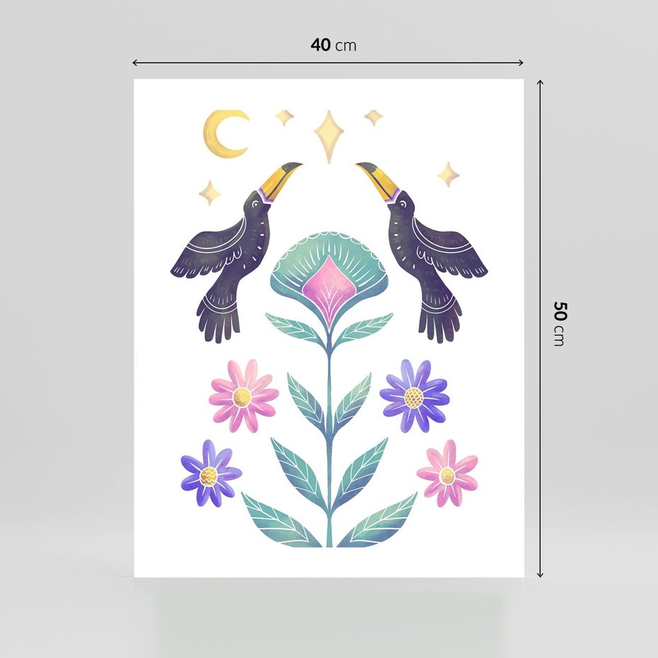 Plakat bez ramy 40x50 - Przenikająca Dżungla - boho plakat, tukany