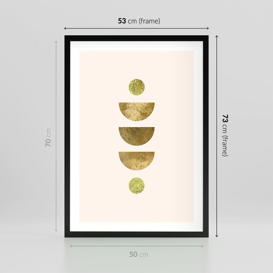 Plakat w ramie 50x70 - Harmonijne Odbicia - geometryczne złote kształty, tekstura - rama czarna