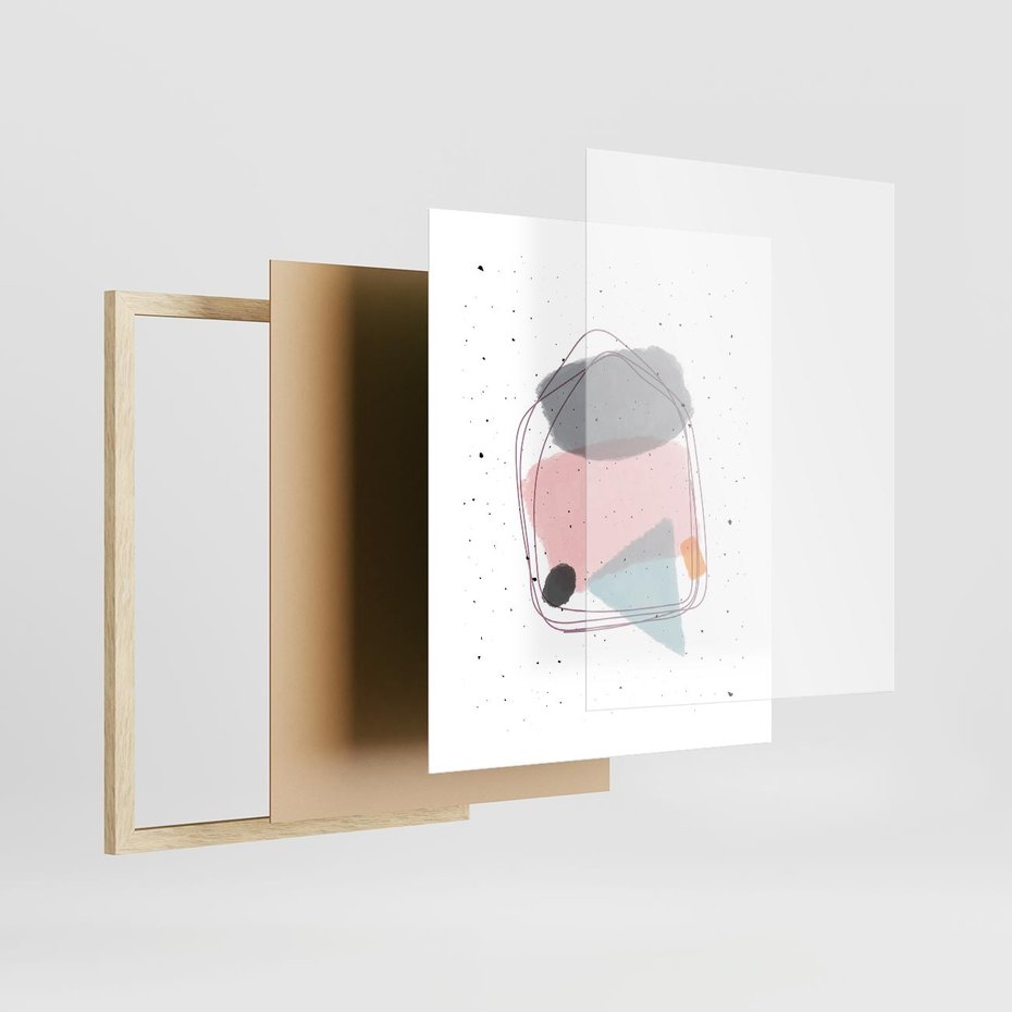 Plakat w ramie 40x50 - Migotliwa Opowieść - abstrakcyjna kompozycja, jak ręcznie malowana - rama drewno