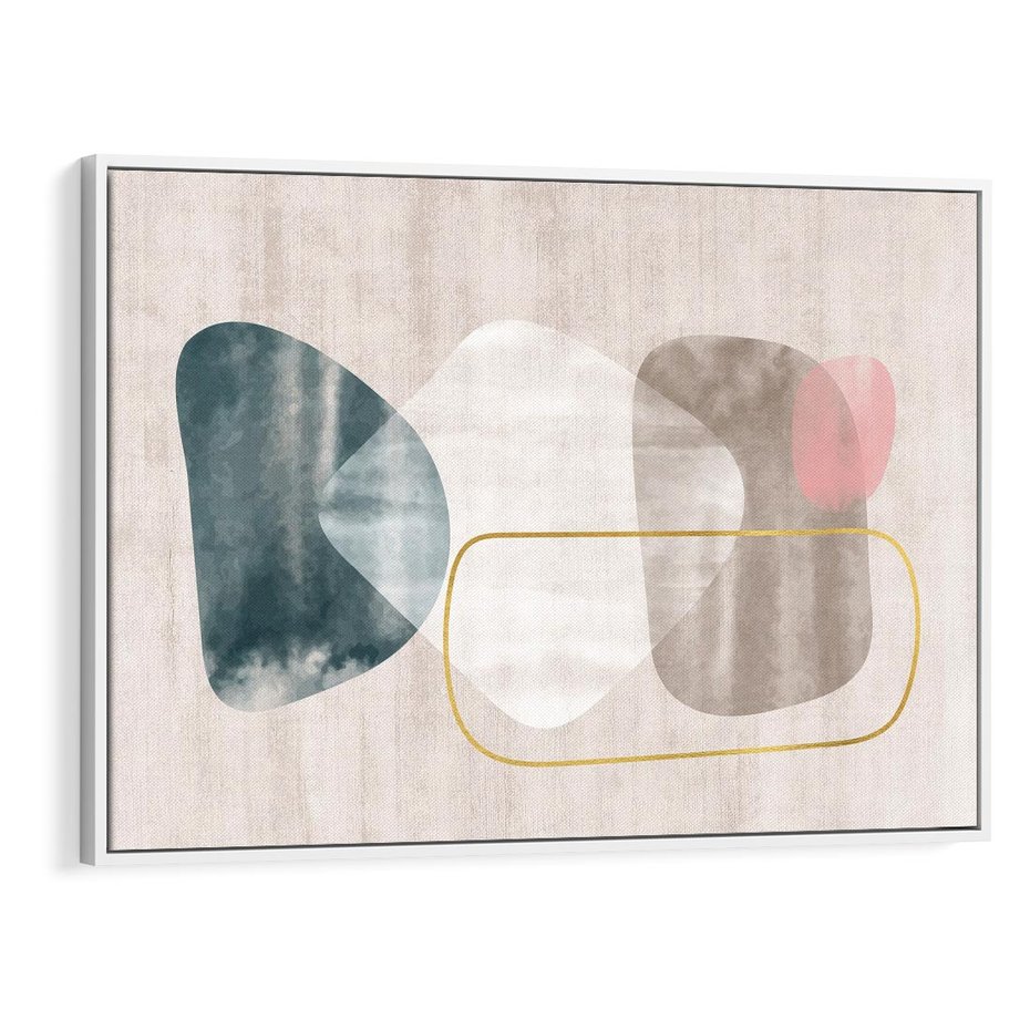 Obraz w ramie 70x50 - Minimalistyczne Plamy Farby - pastelowe geometryczne plamy, akwarela - rama biała