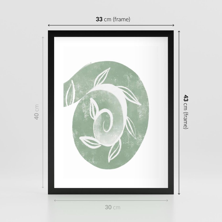 Plakat w ramie 30x40 - Zielony Świat Odpoczynku - abstrakcyjny zielony motyw, skandynawski design - rama czarna