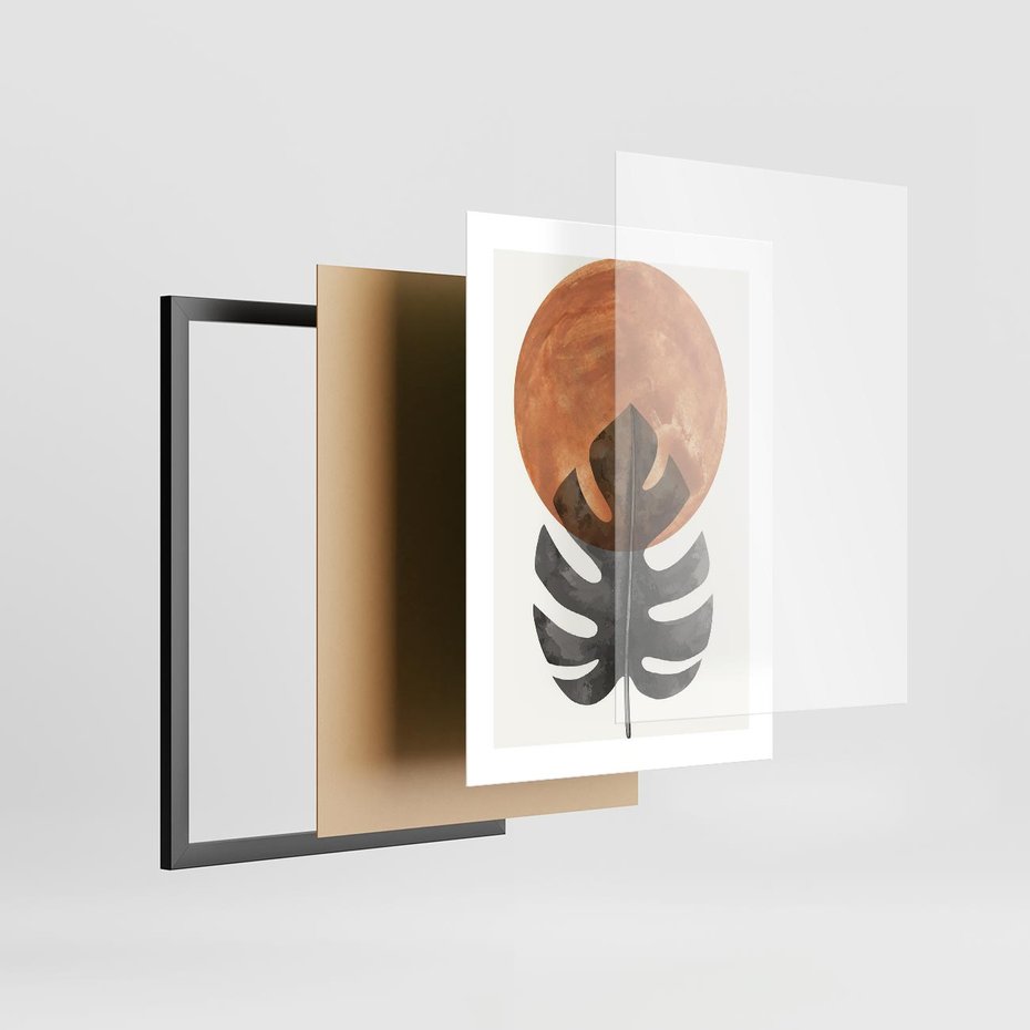 Plakat w ramie 30x40 - Natura a Sztuka - liść monstery, czarna grafika - rama czarna