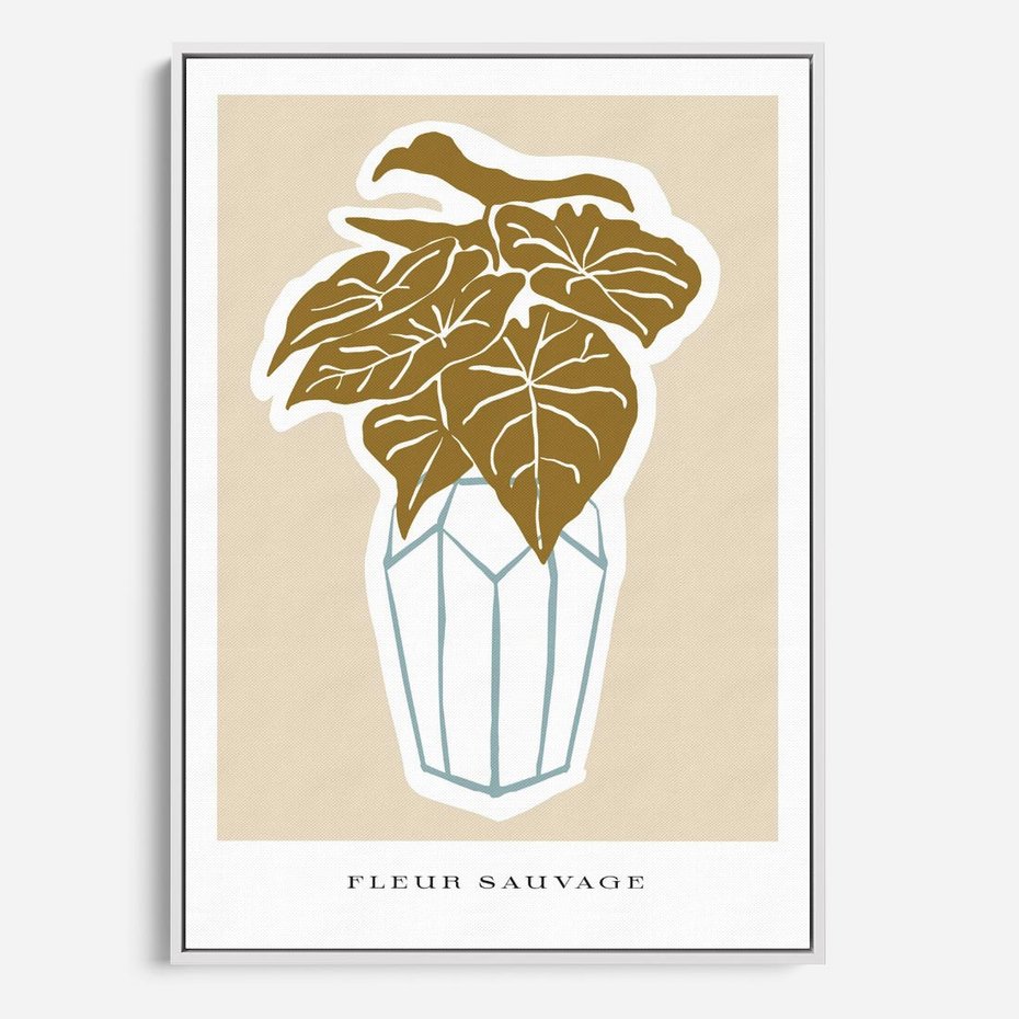 Obraz w ramie 80x120 - Rytmy Nowych Wizji - abstrakcyjne liście, tropikalne w wazonie - rama biała