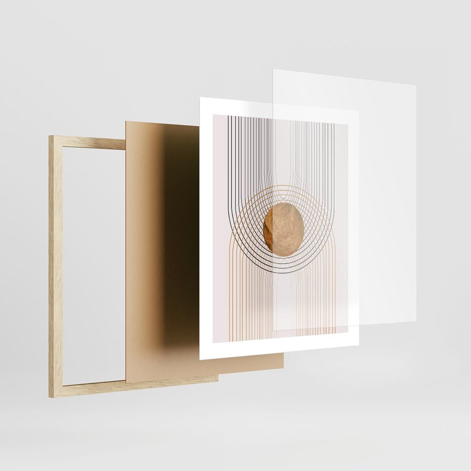 Plakat w ramie 40x50 - Złota Geometria - styl modern, złoto - rama drewno