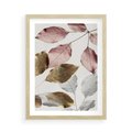 Plakat w ramie 50x70 - Pastelowe Liście z Nutką Złota - liście, pastelowe kolory - rama drewno