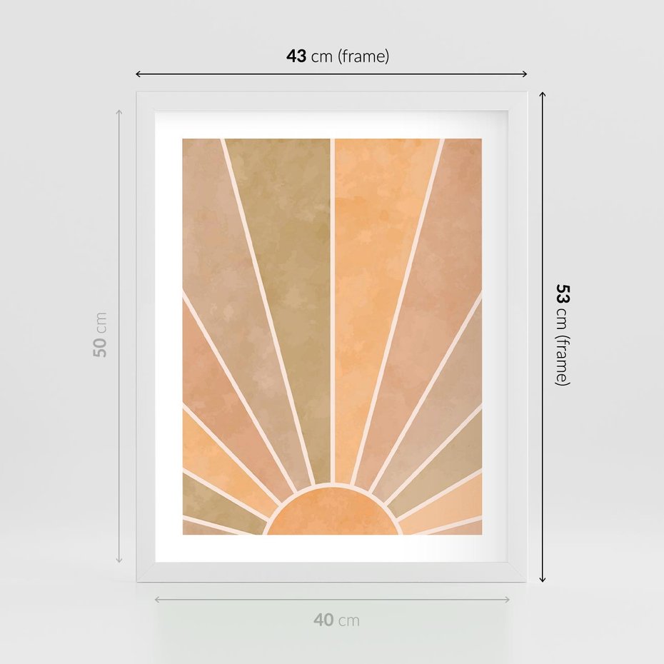 Plakat w ramie 40x50 - Grafika Boho w Odcieniach Pomarańczu - boho słońce, grafika - rama biała