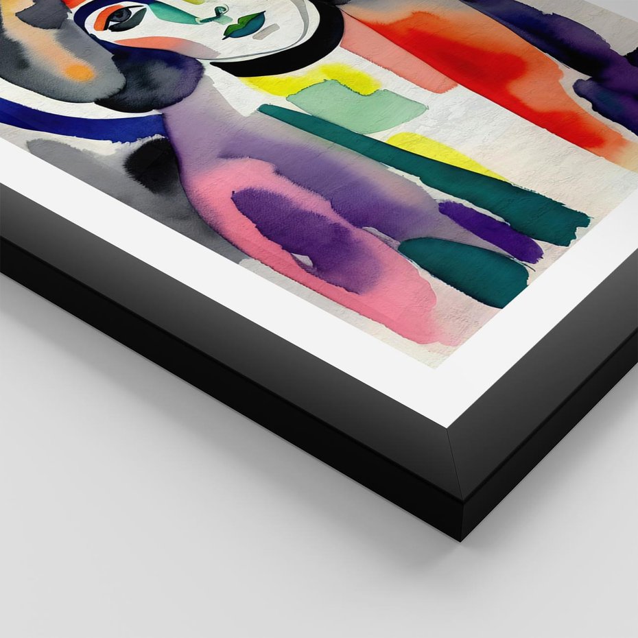 Plakat w ramie 40x50 - Subtelne Akwarelowe Ulotności - abstrakcyjny akwarelowy portret kobiety, rozmyte farby - rama czarna