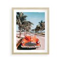 Plakat w ramie 40x50 - Retro Przejażdżka - pomarańczowy retro samochód, kabriolet - rama drewno