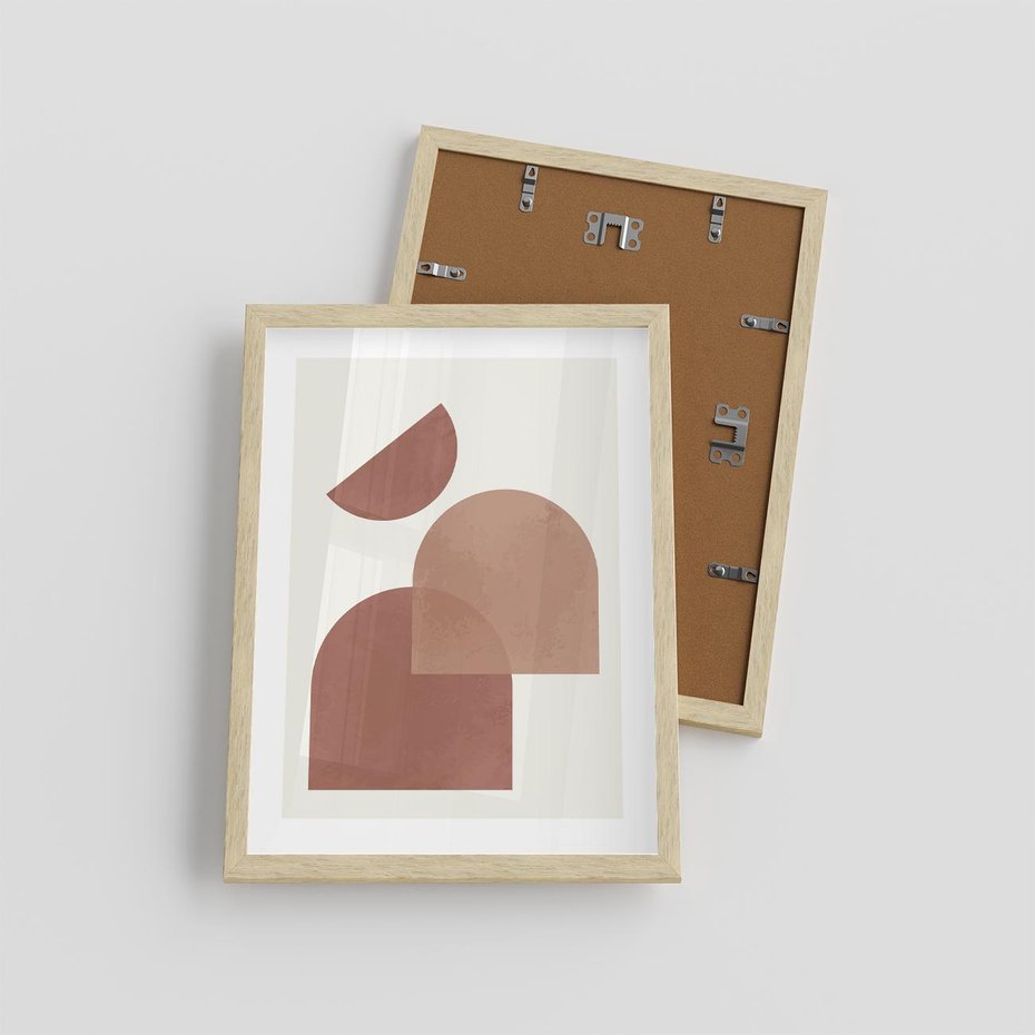 Plakat w ramie 30x40 - Harmonijne Widoki - abstrakcyjne geometryczne kształty, odcienie brązu i beżu - rama drewno