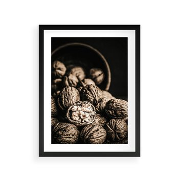 Plakat w ramie 40x50 - Orzechy Włoskie w Sepii - orzechy włoskie, fotografia retro - rama czarna