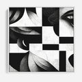 Obraz w ramie 80x80 - Harmonia świateł i cieni - abstrakcja czarno biała, geometria - rama biała
