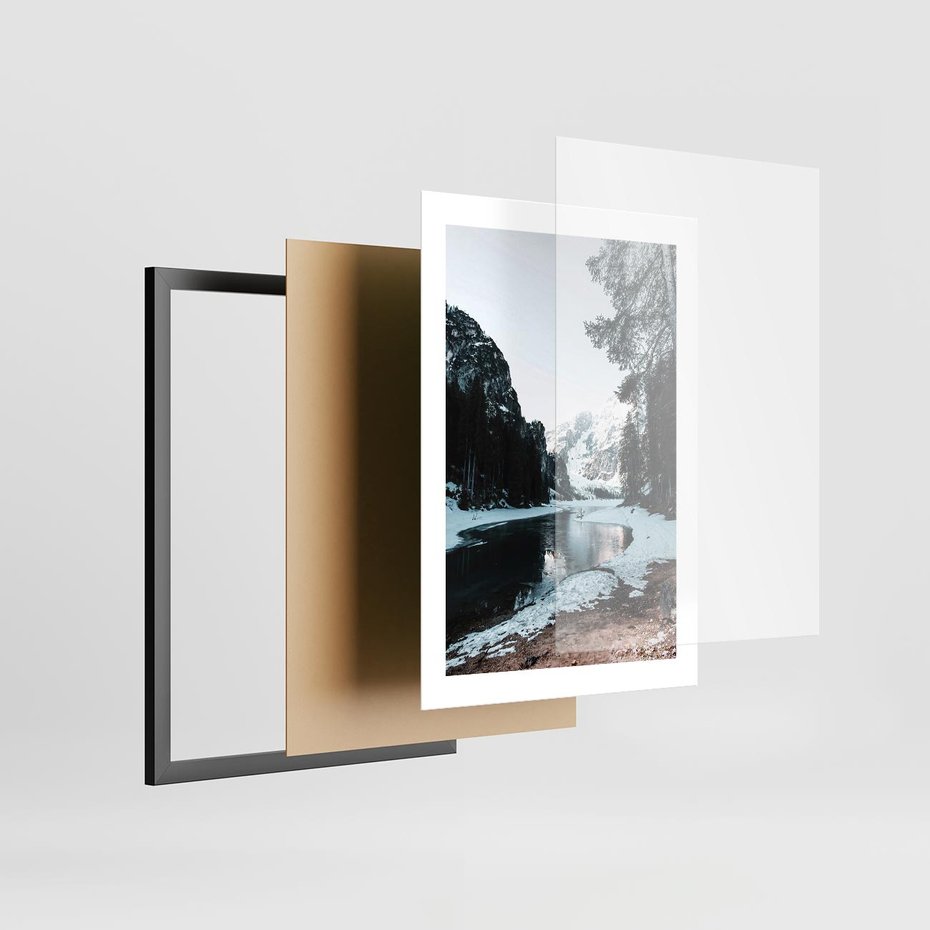 Plakat w ramie 30x40 - Zamarznięta Rzeka - zima w górach, zamarznięta rzeka - rama czarna