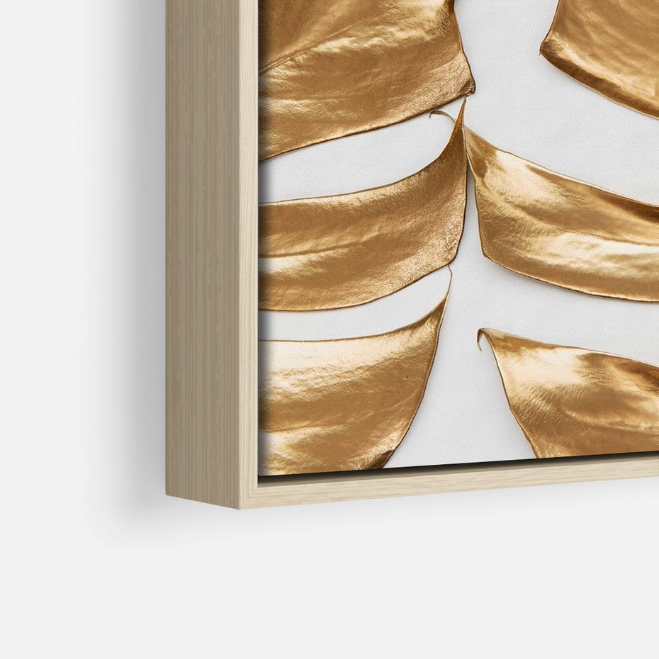 Obraz w ramie 80x80 - Siła Natury - złote, liście - rama drewno