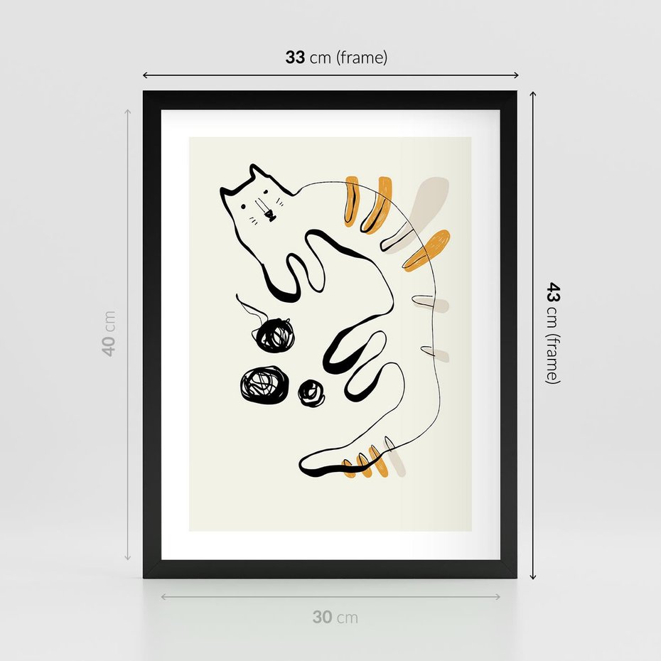 Plakat w ramie 30x40 - Picassowska Abstrakcja Kota - abstrakcyjna grafika kota, jak picasso - rama czarna