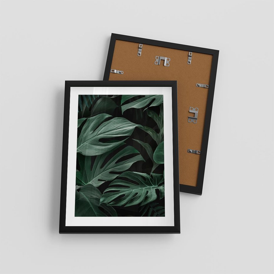 Plakat w ramie 30x40 - Zielone Liście Monstery w Dżungli - zielone liście monstery, dżungla - rama czarna