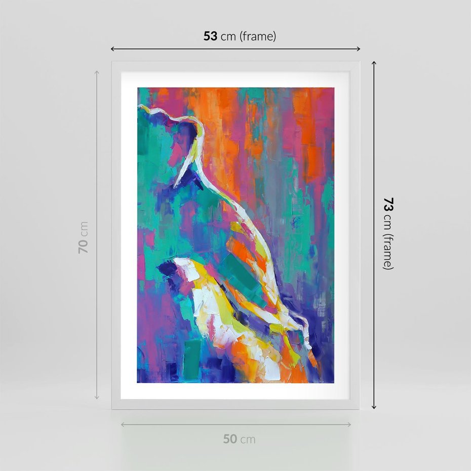 Plakat w ramie 50x70 - Olejne Wibrujące Emocje - abstrakcyjny obraz, różne kolorowe maźnięcia pędzla - rama biała