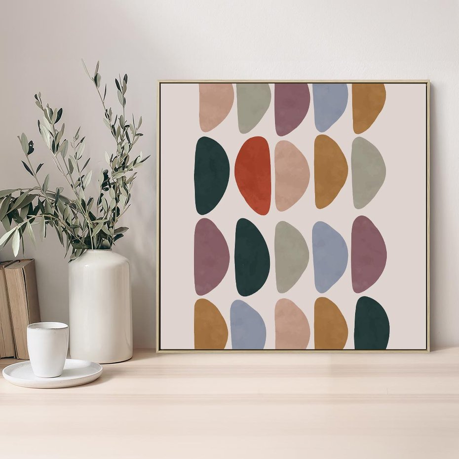 Obraz w ramie 50x50 - Granice Boho - abstrakcyjny obraz, geometryczna kompozycja - rama drewno