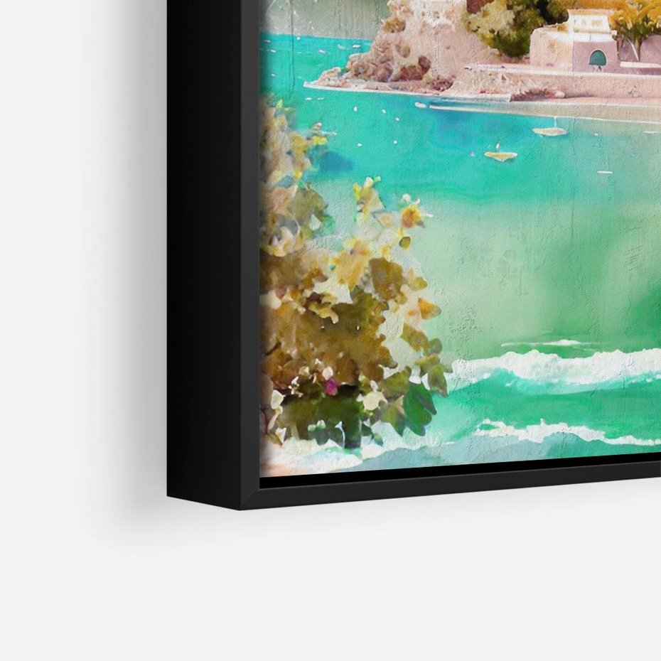 Obraz w ramie 50x50 - Na Zboczu - akwarela, nadmorski pejzaż - rama czarna