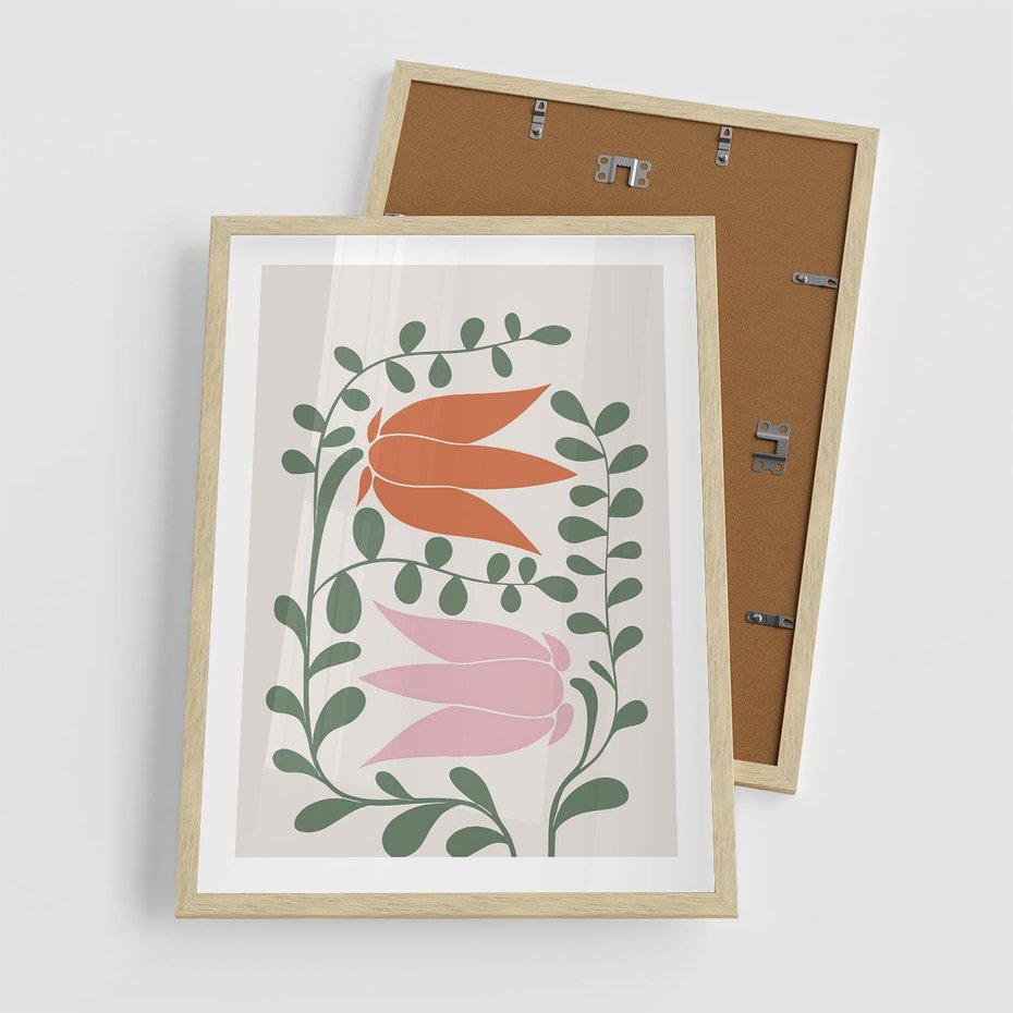 Plakat w ramie 50x70 - Rozkwitające Kontury - plakat, kwiaty - rama drewno