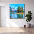 Obraz na płótnie 70x70 - spotkanie natury - góry, jezioro