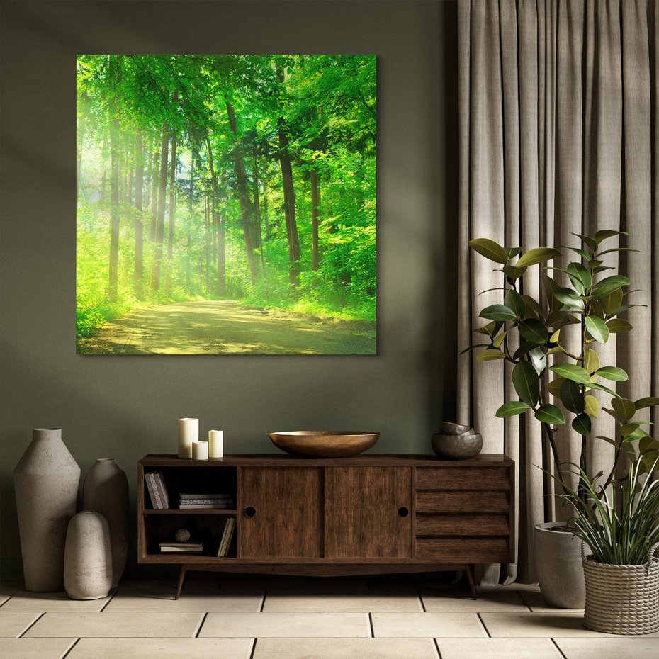 Obraz na płótnie 30x30 - Urok lasu na drodze - las, drzewa