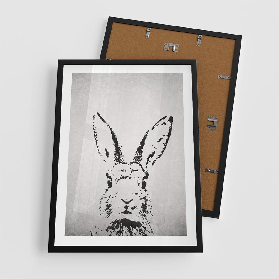 Plakat w ramie 50x70 - Szkicowany królik w grafice - szkic, królik - rama czarna