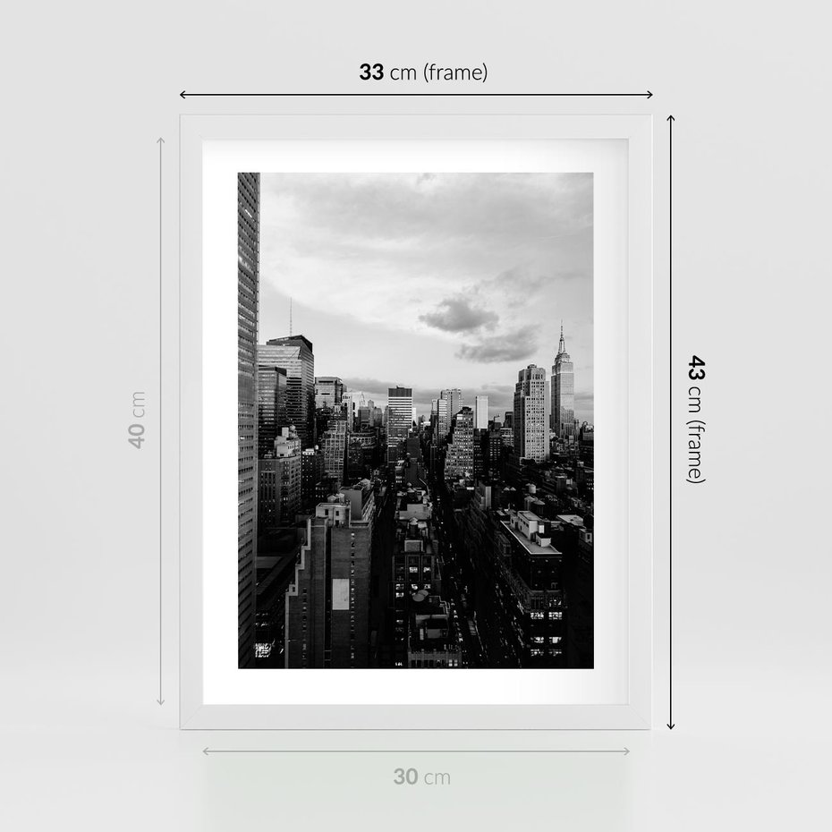 Plakat w ramie 30x40 - Wibracje Miejskiego Życia - miasto, wieżowce - rama biała