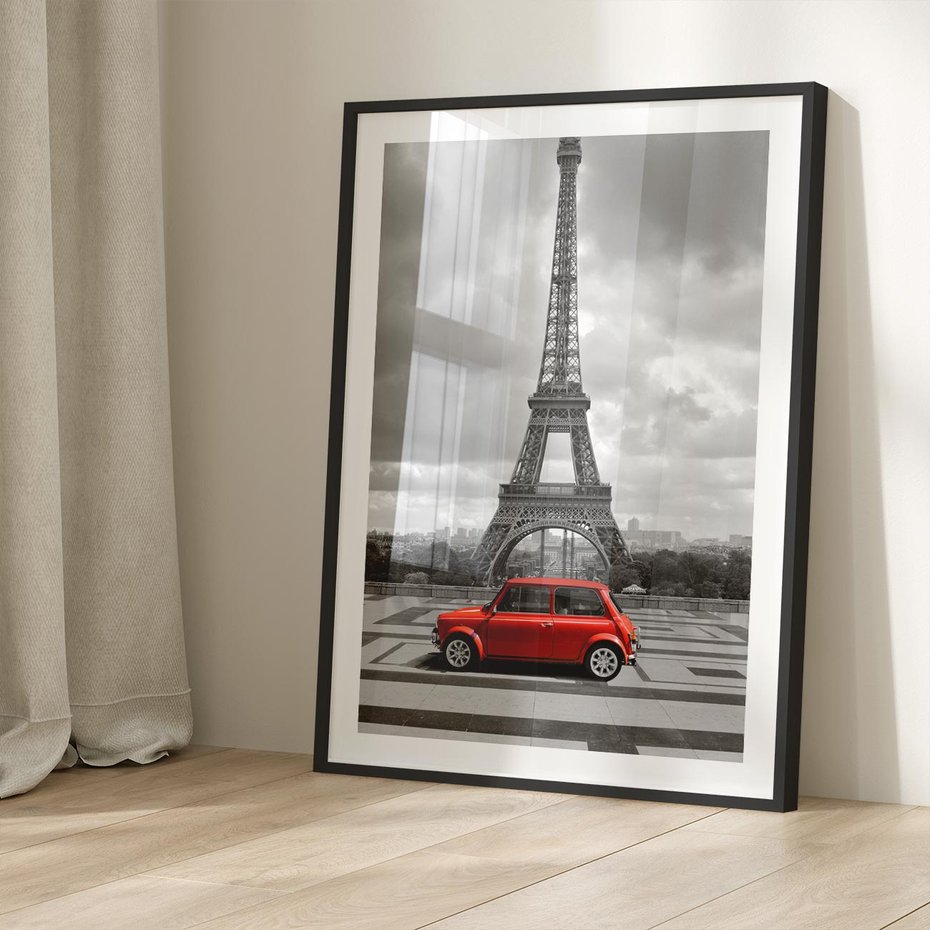 Plakat w ramie 40x50 - Paryż z wieżą Eiffla w tle - Paryż, Eiffla - rama czarna