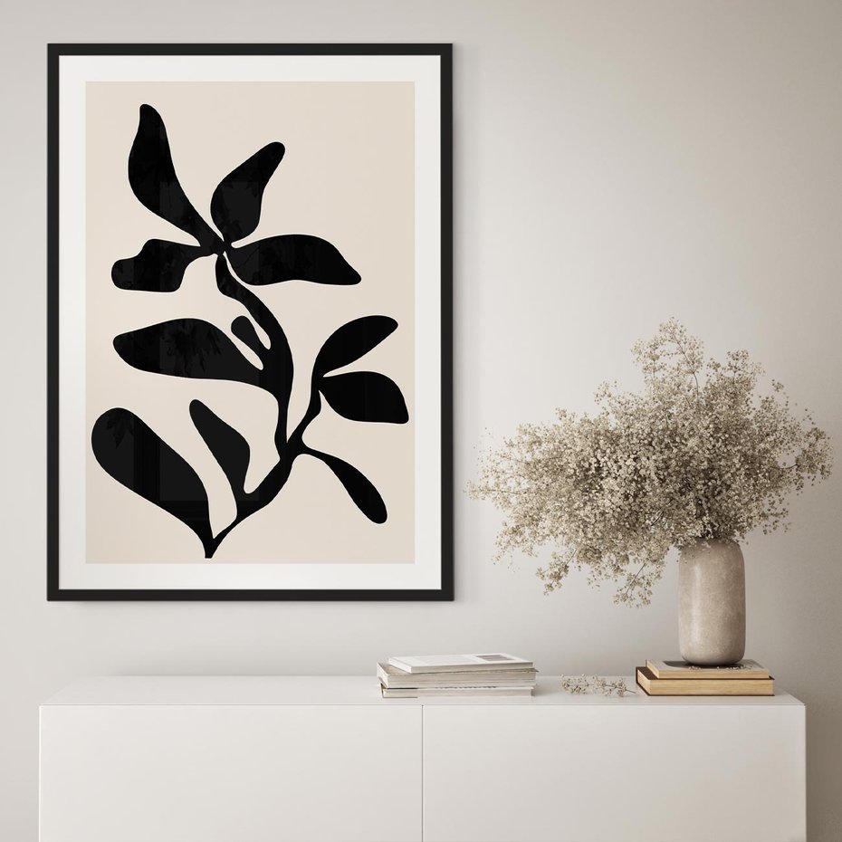 Plakat bez ramy 30x40 - Wibracje Akwarelowych Ścieżek - abstrakcyjny minimalistyczna kwiat, czarno biały plakat