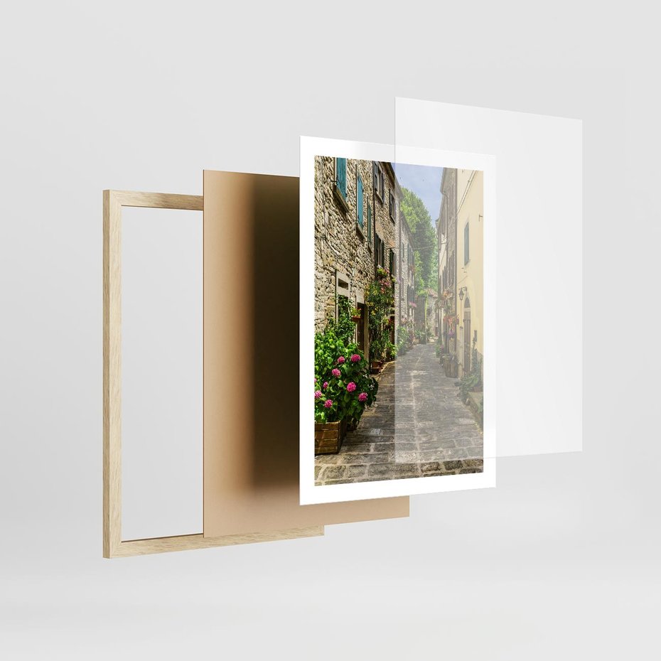 Plakat w ramie 50x70 - Spacer po Złotej Alei - uliczka, perspektywa - rama drewno