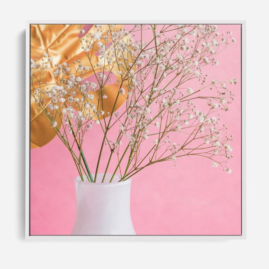 Obraz w ramie 80x80 - Przyjemność Złotej Natury - złote, liście - rama biała