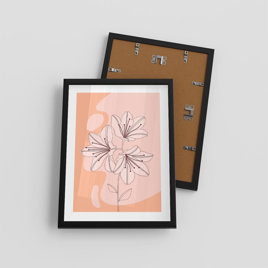 Plakat w ramie 30x40 - Kwiatowa Harmonia - minimalistyczny plakat, pudrowe kwiaty - rama czarna