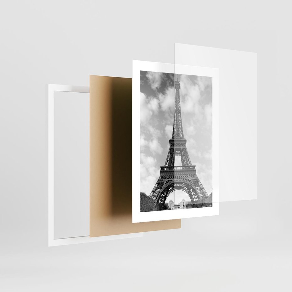 Plakat w ramie 30x40 - Nocna panorama Paryża z wieżą Eiffla - Eiffla, Paryż - rama biała